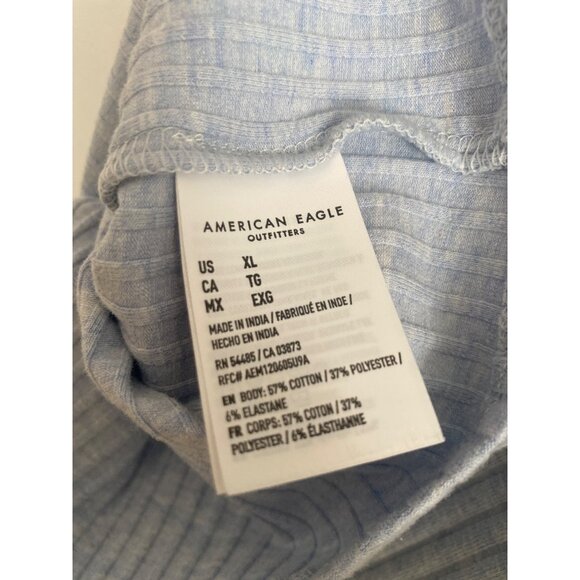 American Eagle Women's Blue Ribbed Short Sleeve Button Front Romper Size XL - Picture 5 of 5